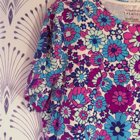Talbots Pink and Purple Floral T-shirt women’s size XL - Picture 3 of 6